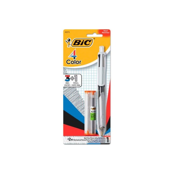 Bic BIC 3 + 1 Retractable Ballpoint Pen/Pencil, Black/Blue/Red Ink, Gray/White Barrel MMLP1-AST - main